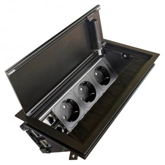 Розеточный блок ASA VersaFlap (060.11F.00084), 3 силовые розетки + 2 RJ 45, отделка - черный