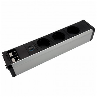 Розеточный блок ASA VersaTek 3x220+1USB 5V+2RJ45 алюминий (060.00F.00165)