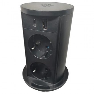 Розеточний блок ASA VersaLift 2x220, беспроводная зарядка, USB A+C, черный цвет (060.47F.00115)