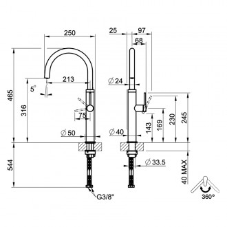 Змішувач кухонний Gessi 316 Kitchen Flessa нержавіюча сталь полірована (60016#239)