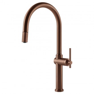 Змішувач кухонний з висувним виливом Gessi Habito мідь браширована PVD (60672#708) Змішувач кухонний з висувним виливом Gessi Habito мідь браширована PVD (60672#708)