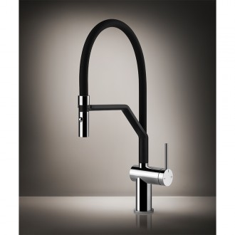 Смеситель кухонный с гибким изливом и двухструйным душем Gessi Inedito черный металл брашированный PVD (60429#707)