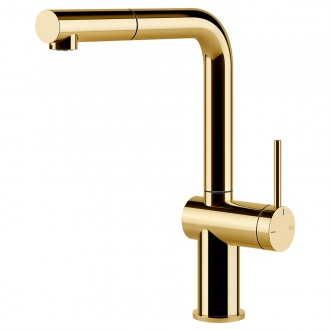 Змішувач кухонний з висувним виливом Gessi Inedito золото PVD (60433#246) Змішувач кухонний з висувним виливом Gessi Inedito золото PVD (60433#246)
