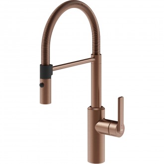Змішувач кухонний з гнучким виливом та двоструменевим душем Gessi Segni мідь браширована PVD (60960#708)